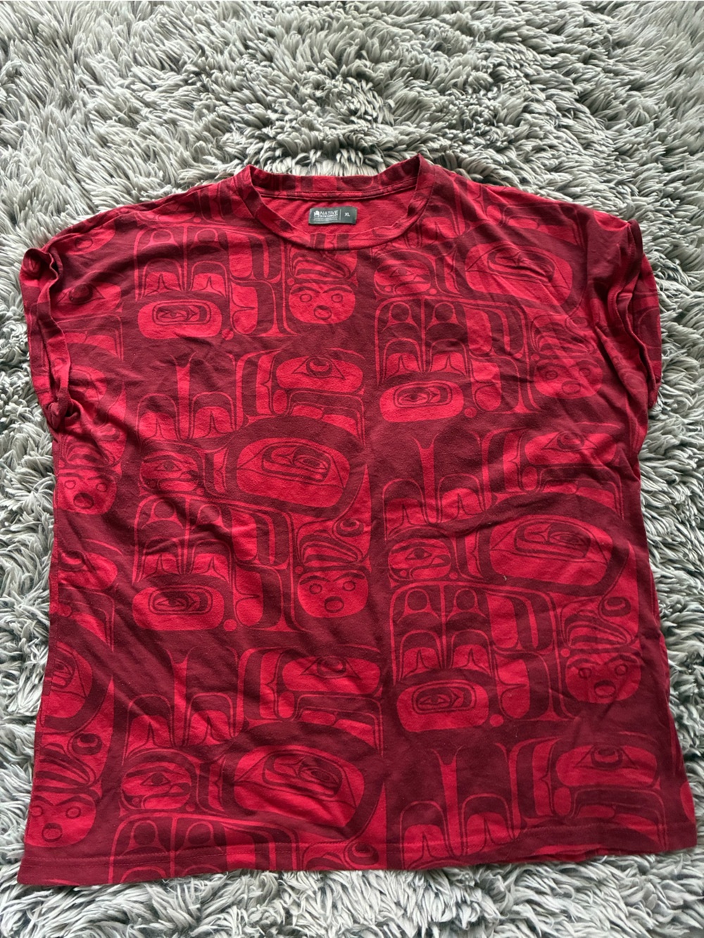 Native Northwest- XL-  Red Patterned Short Sleeve Tee